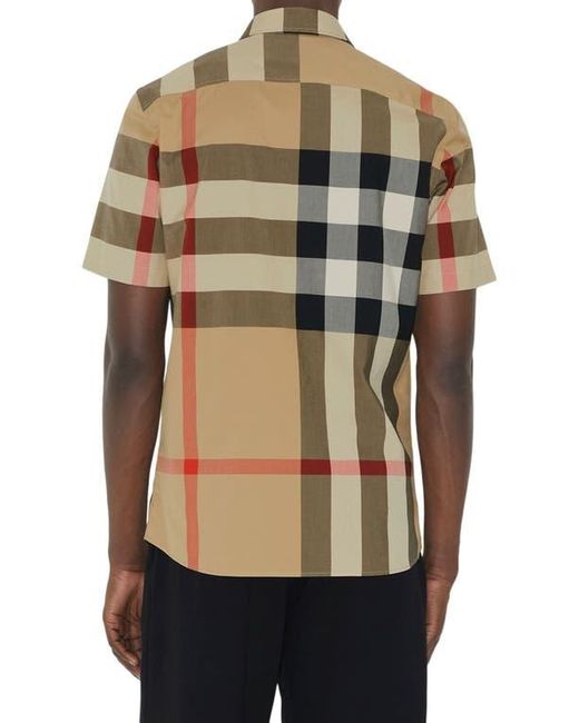 Burberry Natural Summerton Archive Short Sleeve Check Cotton Poplin Button-Up Shirt for men