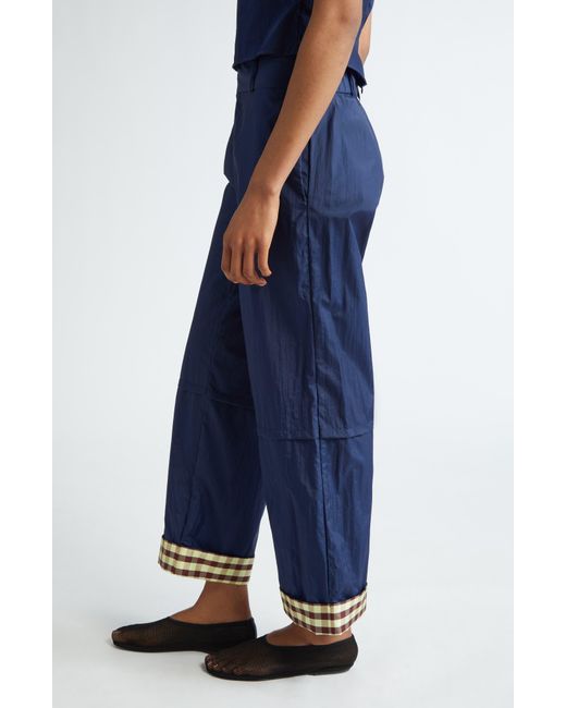 Coming of Age Blue Gingham Print Cuff Pants