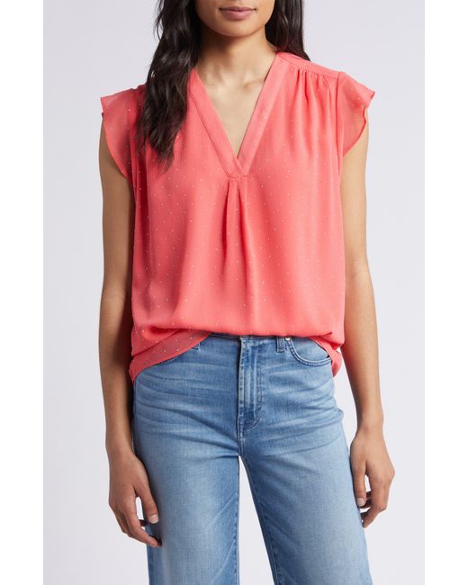 Vince Camuto Red Beaded Cap Sleeve Top