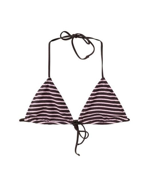 Mango Brown Stripe Rib Triangle Bikini Top