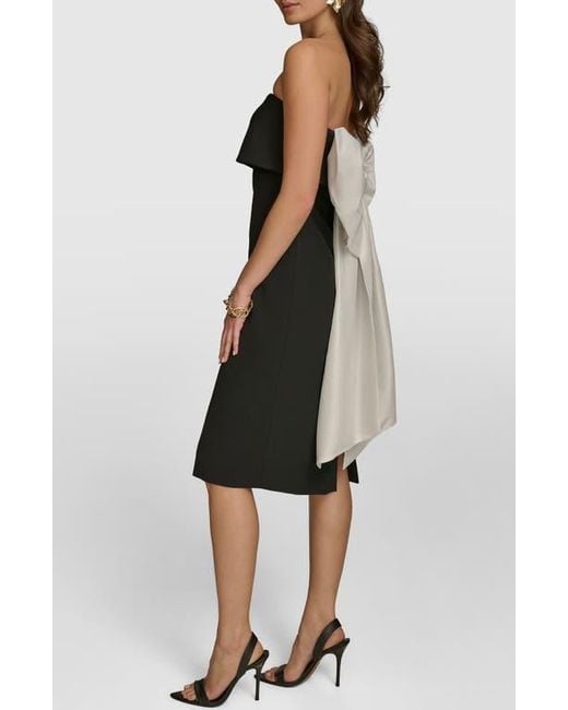 Donna Karan Contrast Bow Back Strapless Cocktail Dress in Black | Lyst