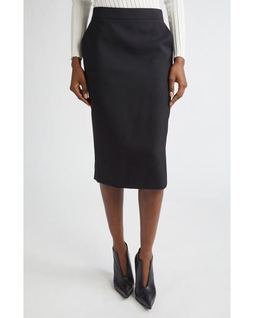 Alexander McQueen Black Back Button Wool Gabardine Pencil Skirt