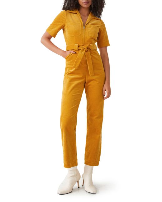 & Other Stories Yellow & Short Sleeve Corduroy Jumpsuit
