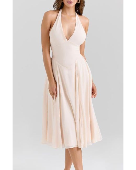 House Of Cb Natural Solada Halter Georgette Midi Dress