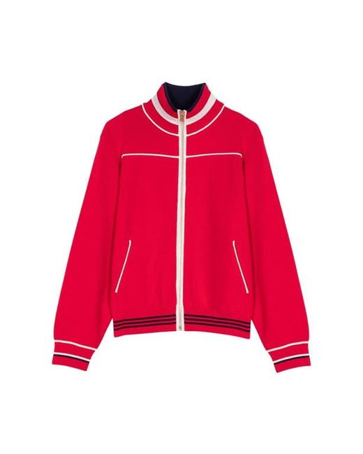 Maje Red Zipped Cardigan With Elastic Waist