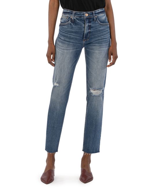 Kut From The Kloth Blue Rachael Fab Ab Ripped High Waist Mom Jeans