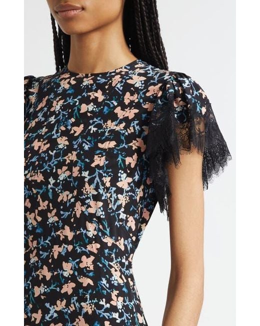 Ulla Johnson Black Renee Lace Trim Flutter Sleeve Silk Cocktail Dress