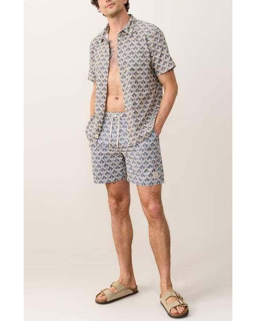 Marine Layer Gray Leaf Print 6-Inch Lined Hybrid Swim Trunks for men