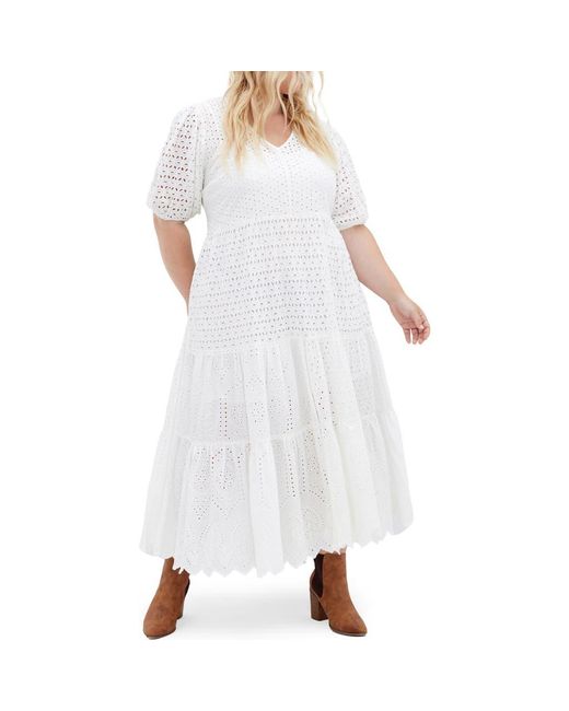 City Chic Melody Eyelet Embroidered Maxi Dress in White | Lyst