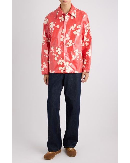 Dries Van Noten Red Vorries Print Coated Cotton Jacket for men