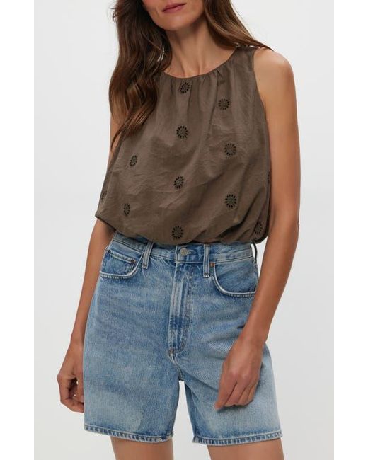 Michael Stars Brown Hazel Eyelet Bubble Sleeveless Top