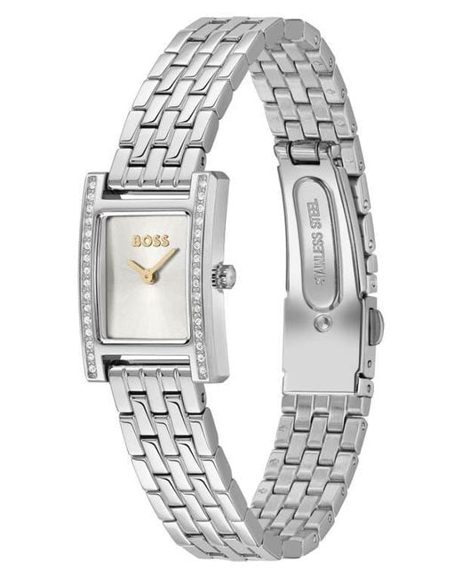 Boss White Lucy Precious Rectangular Watch, 18.5Mm