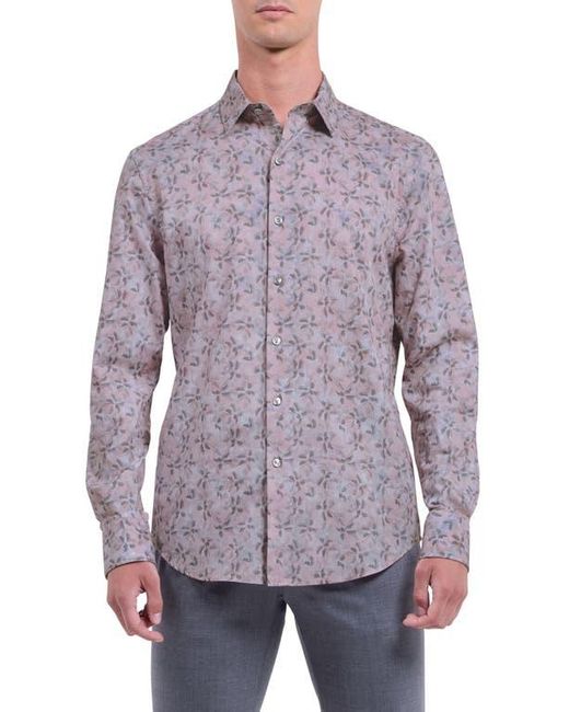 Bugatchi Men's Purple Julian Shaped Fit Leaf Print Button-Up Shirt