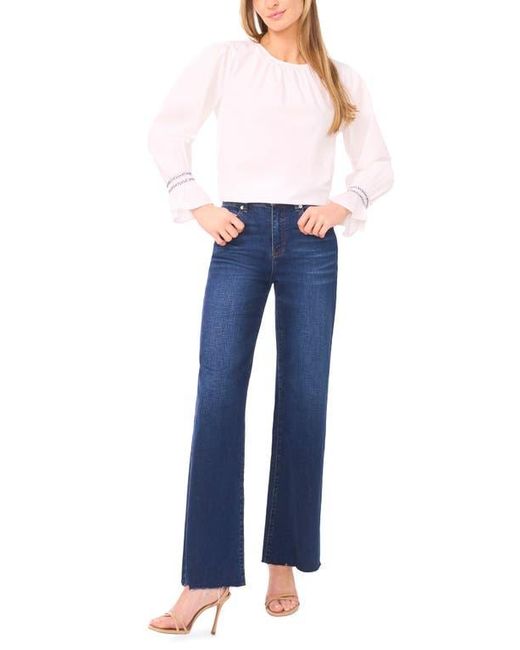 Halogen® Blue Contrast Smocked Cuff Top