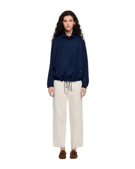 Sandro Blue Embroidered Collar Oversized Jacket