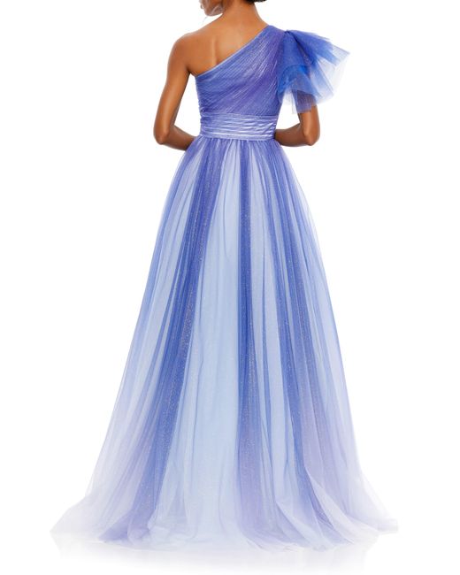 Mac Duggal Blue Sparkle One-shoulder Tulle Ball Gown