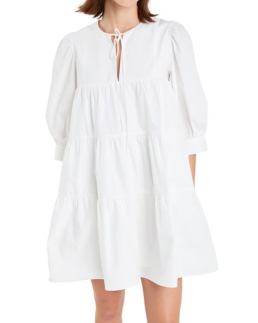 English Factory White Blouson Sleeve Cotton Poplin Minidress