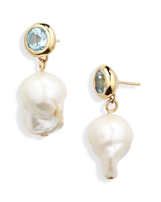 Faris White Oh Baroque Pearl Drop Earrings