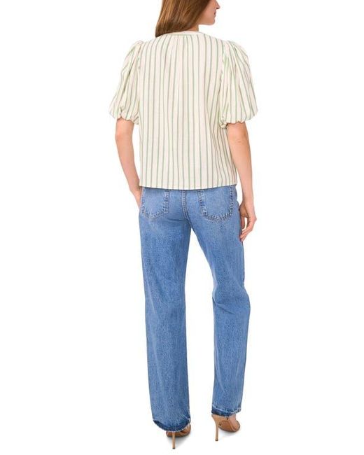 Vince Camuto White Stripe Puff Sleeve Top