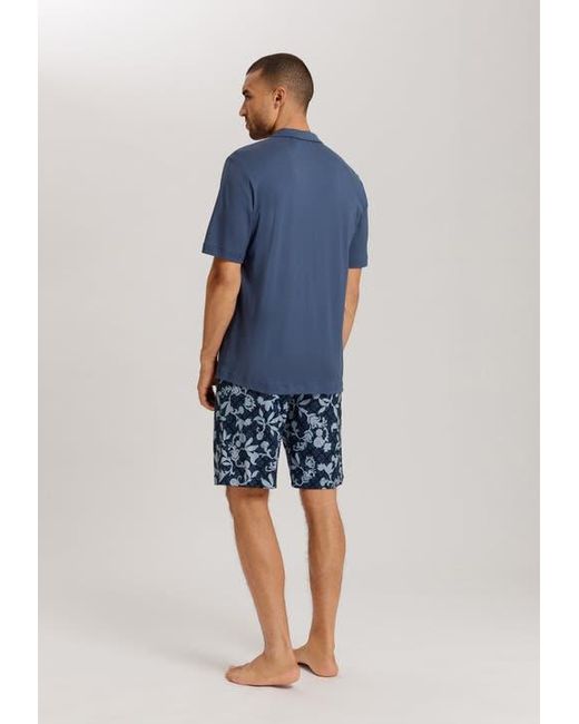 Hanro Blue Night And Day Button Front Cotton Pajama Set for men