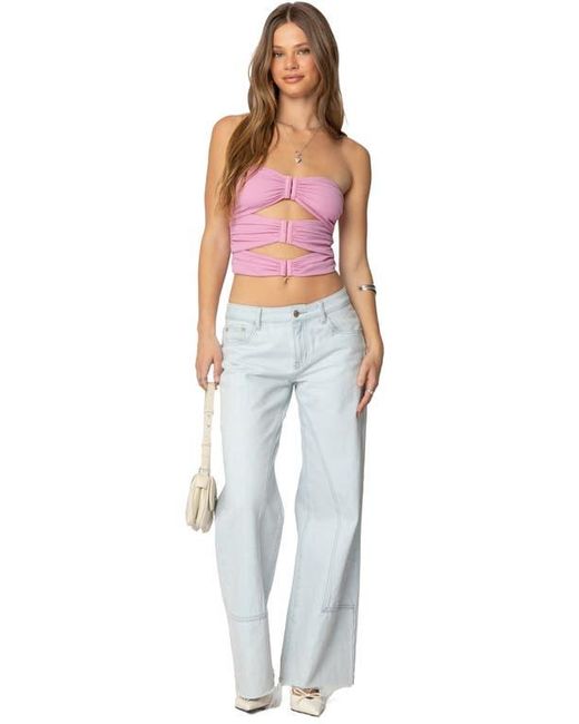 Edikted Red Ariella Cutout Strapless Crop Top