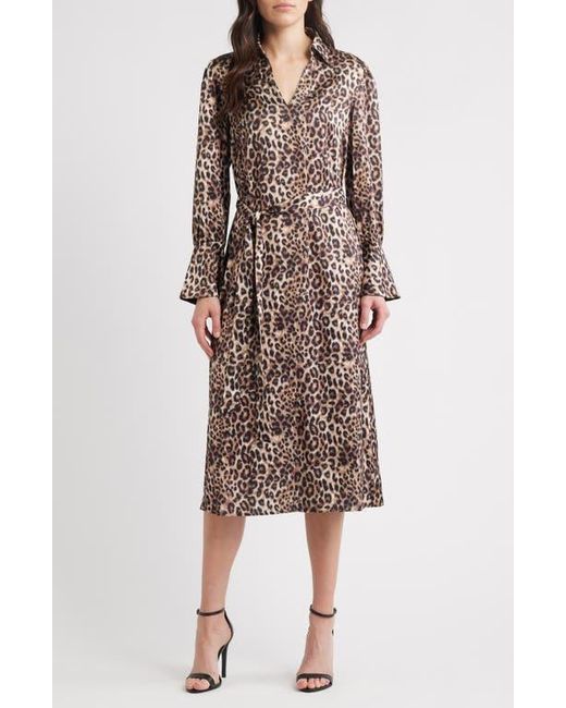 Julia Jordan Multicolor Leopard Print Long Sleeve Midi Shirtdress