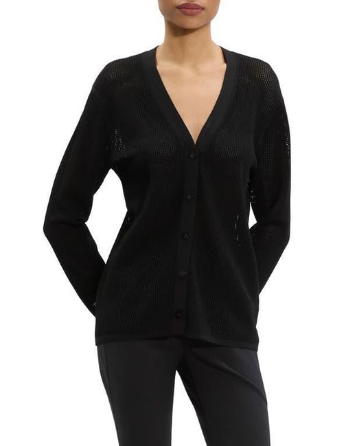 Theory Black Pointelle V-Neck Cardigan