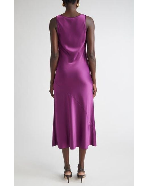 St. John Purple Sleeveless Satin Midi Dress