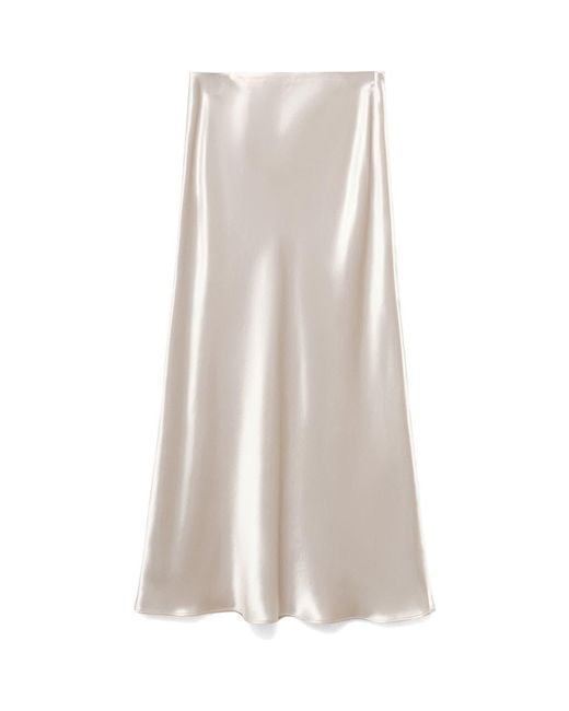 Mango White Bias Cut Satin Midi Skirt