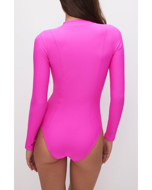 GOOD AMERICAN Pink Good Long Sleeve One-piece Rashguard Swimsuit