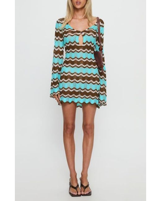 open lace back dress Olympique Long Sleeve Mini Dress Blue Multi main image 1