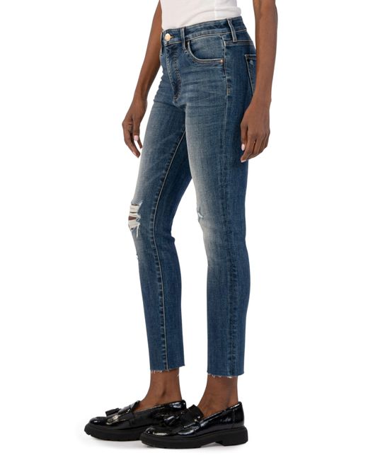 Kut From The Kloth Blue Reese Fab Ab Ripped Ankle Slim Straight Leg Jeans