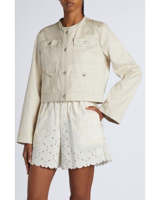 Moncler Natural Chatel Button Sleeve Crop Jacket