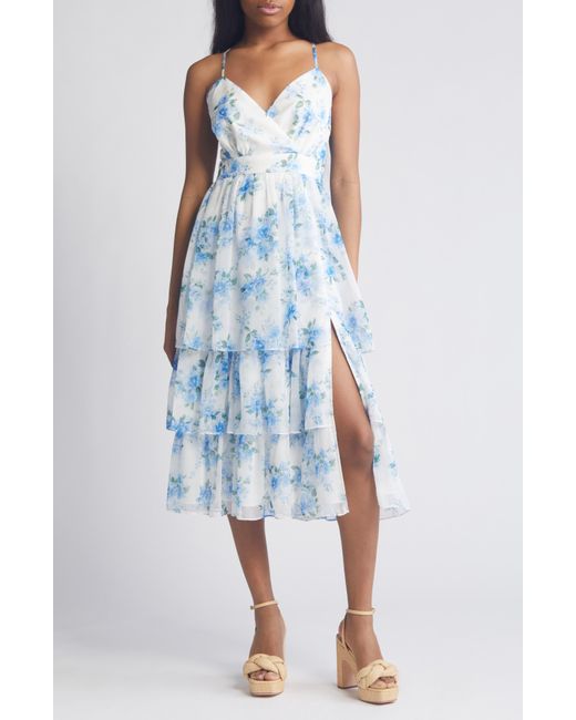 Lulus Blue Cultivate Crushes Floral Midi Cocktail Dress