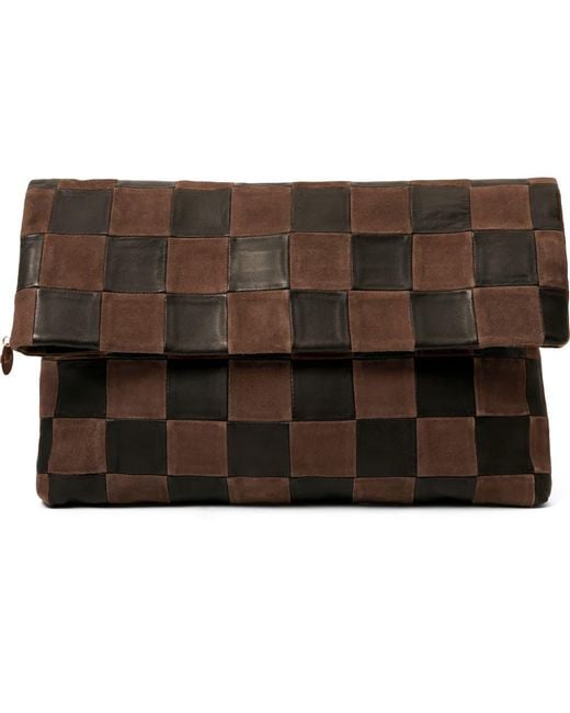 Clare V. Brown Carryall Checkered Leather Clutch