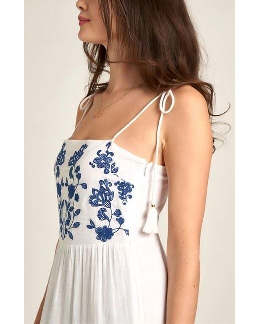 Knit & Lounge White Tiered Maxi Dress With Embroidered Bodice