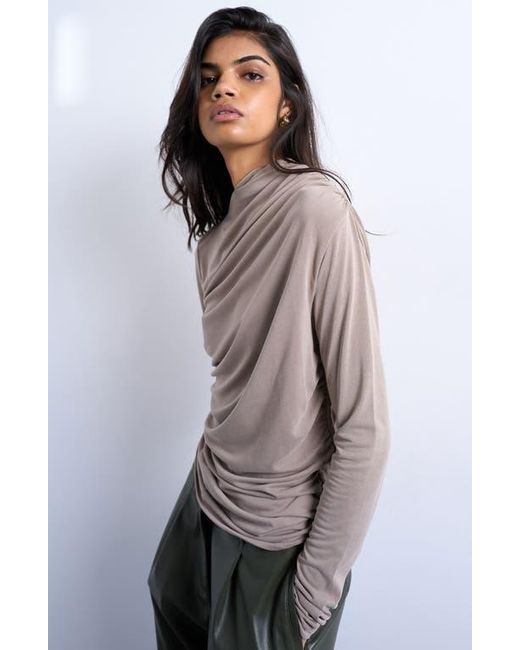 TOPSHOP Gray Ruched Long Sleeve Top