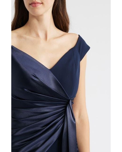 Eliza J Blue Mixed Media Off The Shoulder Gown