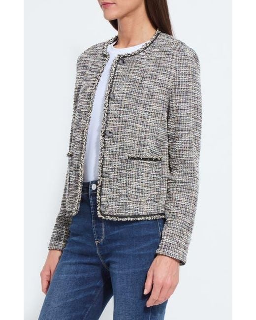 Lyssé Gray Collarless Stretch Tweed Jacket