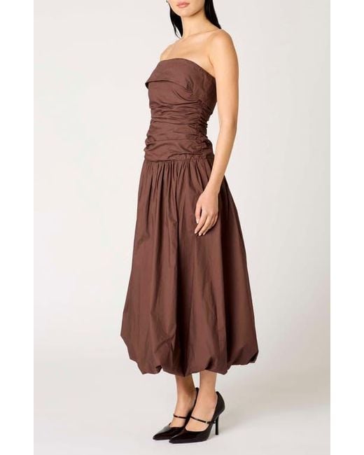 Nia Freya Strapless Dress in Brown | Lyst