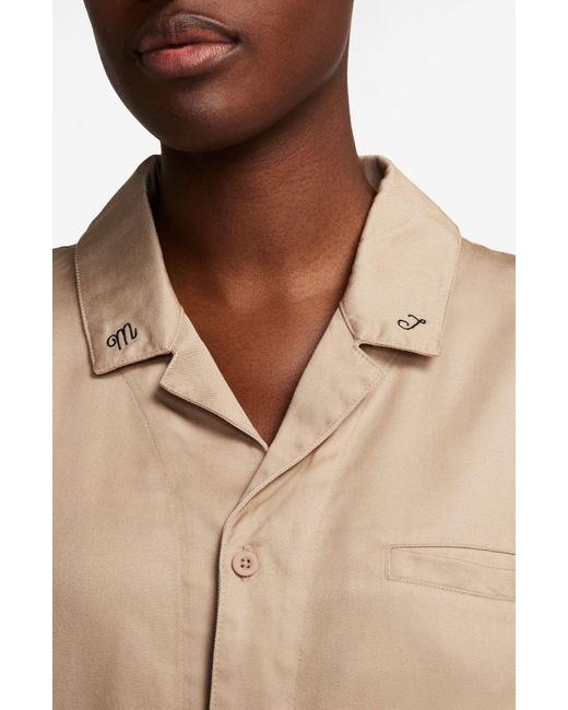 Nike Natural Embroidered Notched Collar Camp Shirt