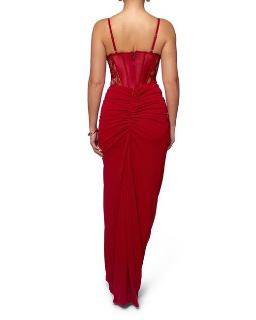 JLUXLABEL Red Incomparable Lace Inset Satin Bodysuit