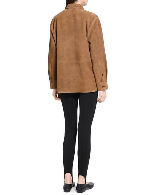 Theory Brown Classic Boxy Fit Suede Shirt Jacket
