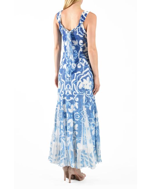 Komarov Blue Print Sleeveless Chiffon Maxi Dress