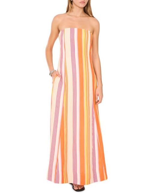 1.STATE Orange Stripe Strapless Linen Blend Maxi Dress