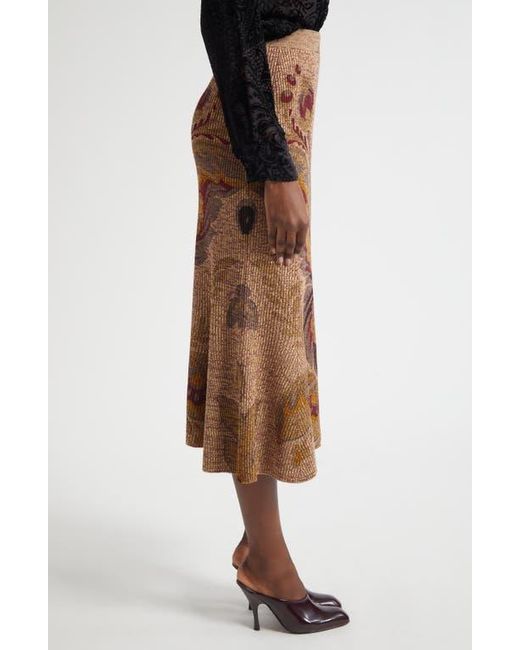 Etro Brown Paisley Rib Wool Trumpet Skirt