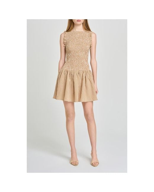 wayf drop waist dress WAYF 291506 Reese Smocked Waist Tiered Mini Dress Ivory Size SM