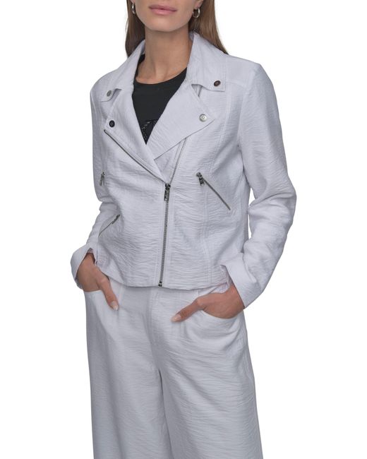 DKNY Gray Crinkle Moto Jacket