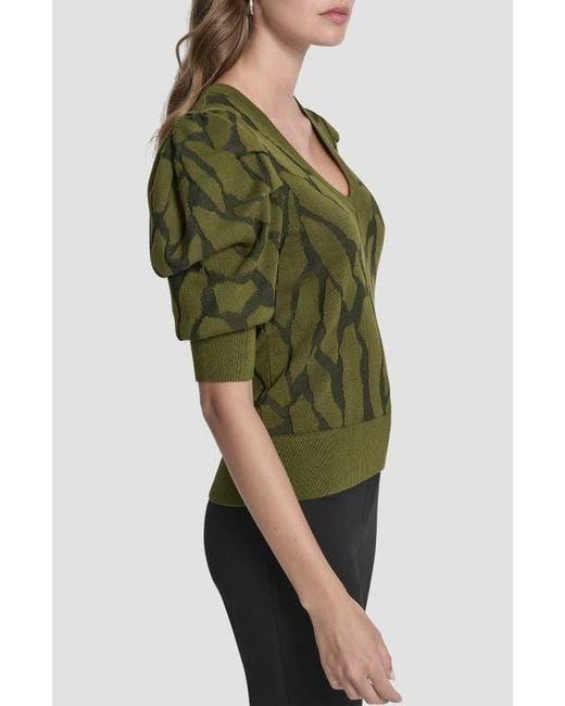 DKNY Green Texture Puff Sleeve Sweater