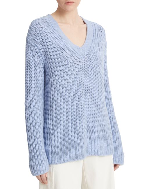 Vince Blue Shaker Stitch V-neck Sweater